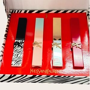 Yves Saint Laurent Lipstick Collection - Black, Pink, Gold, Red with matching